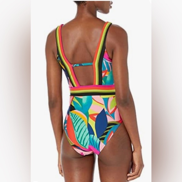Trina Turk  Women's Standard Rainforest Plunge Hi Leg One Piece, Multi, Size 10 - Picture 2 of 16